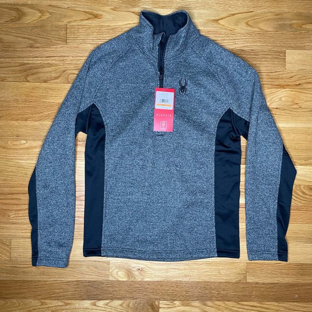 Spyder Outbound Jacket Men's Small Heathered Black 1/4 Zip Embroidered Logo NWT